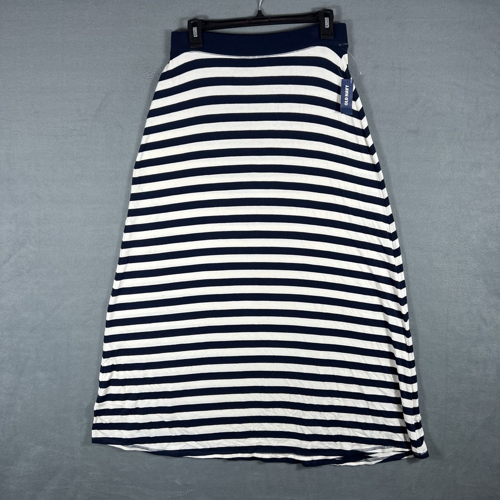 Old Navy Women's S Petite Navy White Striped Maxi Skirt‎ Pull On Elastic Waist